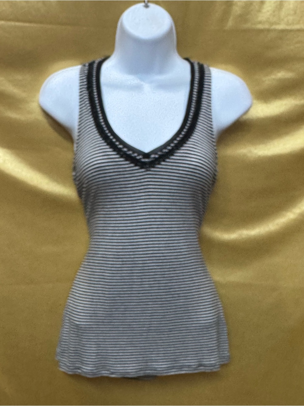 White House Black Market Beaded V-Neck Striped Tank‎ Top - Size XS